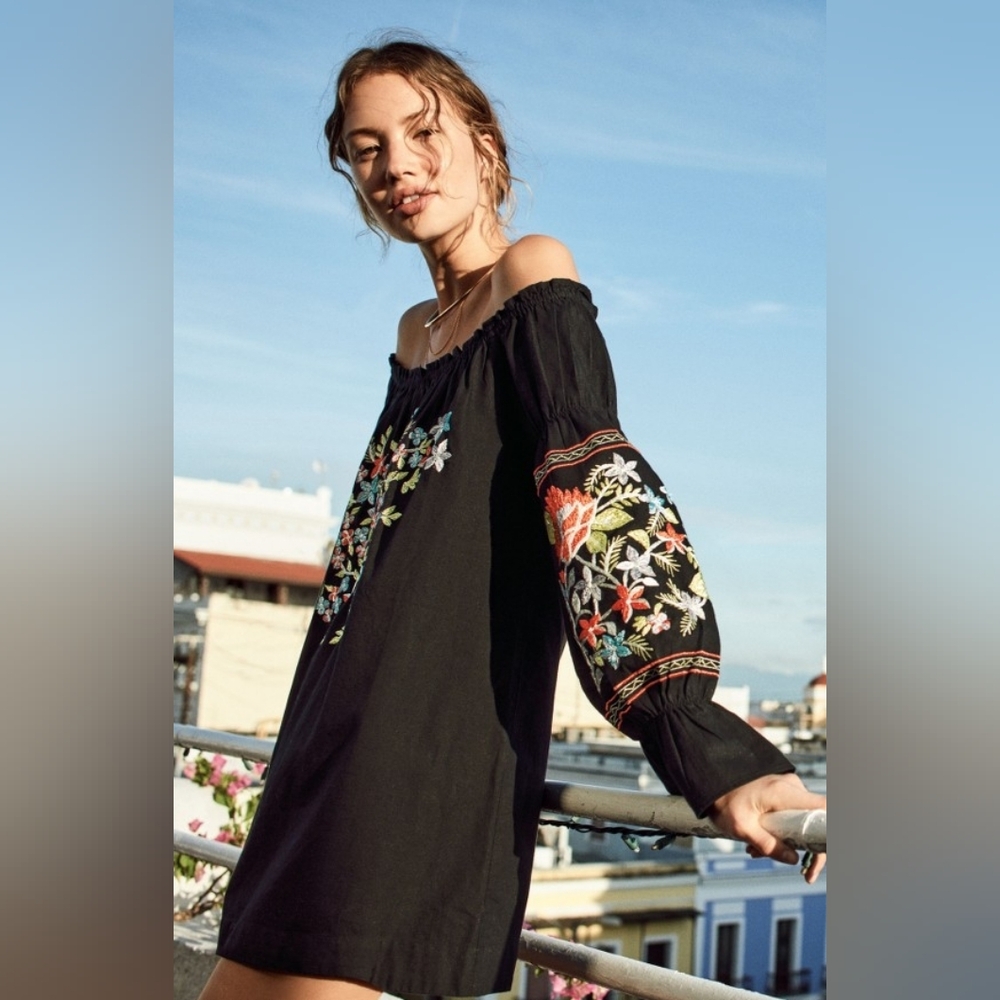 Free People Fleur De Jour  Embroidered Off-shoulder Dress